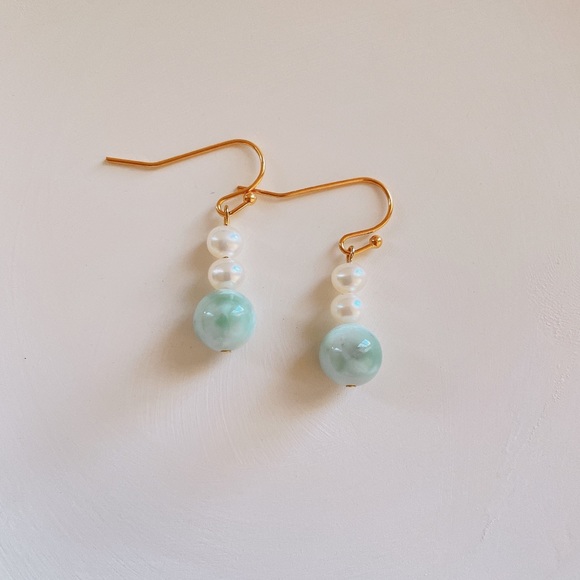 Handmade Natural Green Larimar Pearl Earrings - Picture 2 of 8